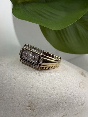 Men's 925 Sterling Silver Gold Plated White Sapphire Ring Size 10