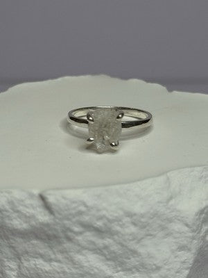 925 Sterling Silver Raw & Rough-Cut Diamond Ring Size 6.5