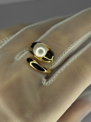 925 Sterling Silver Gold Plated Pearl Ring Size Adjustable