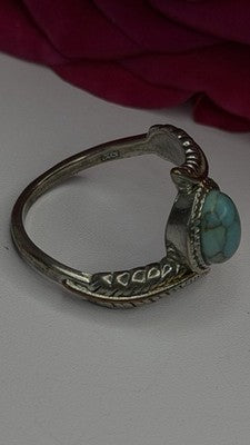 Vintage 925 Sterling Silver Blue Turquoise Ring Size 10