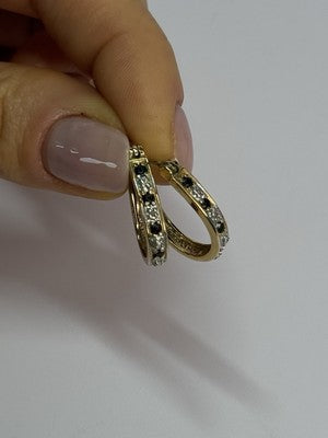 925 Sterling Silver Gold Plated Sapphire & Diamond Earrings Length 0.8 Inch