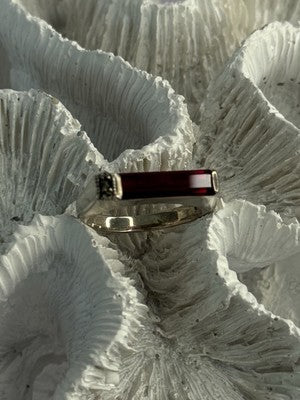 925 Sterling Silver Spinel & Marcasite Ring Size 7.5