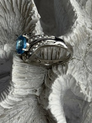 Shiny 925 Sterling Silver Topaz & Beryl Ring Size 7