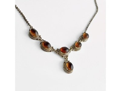 Vintage 925 Sterling Silver Amber Necklace