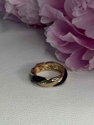 925 Sterling Silver Gold Plated Onyx Ring Size 8