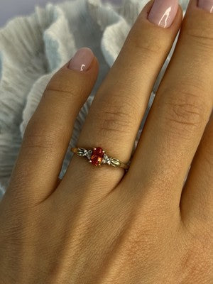 10k Yellow Gold Orange Tourmaline & Diamonds Ring Size 7