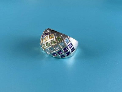925 Sterling Silver Multi Gemstones Ring Size 7