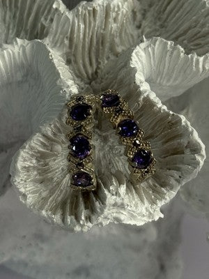 925 Sterling Silver Amethyst & Marcasite Earrings Length 0.80 Inch