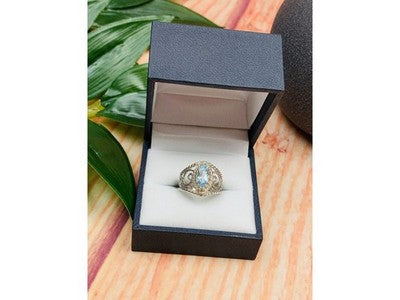 925 Sterling Silver Topaz Openwork Ring Size 7