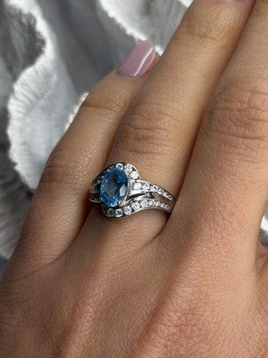 Shiny 925 Sterling Silver Topaz & Beryl Ring Size 7