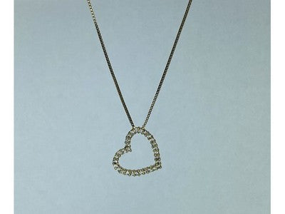 925 Sterling Silver Gold Plated CZ "Heart" Chain With Pendant Italy
