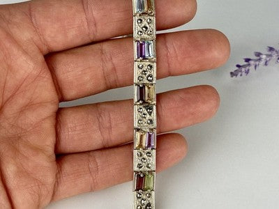 925 Sterling Silver Multi Gemstones Bracelet
