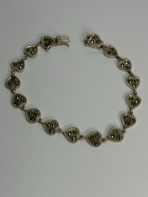 Vintage 925 Sterling Silver Marcasite Heart Bracelet Length 7 Inch