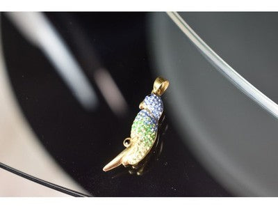 925 Sterling Silver Gold Plated CZ & Enamel "Parrot" Pendant