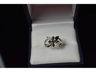 925 Sterling Silver Black Spinel & CZ Ring Size 5.5