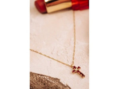 14K Yellow Gold Rubies & Diamond Chain With Cross Pendant