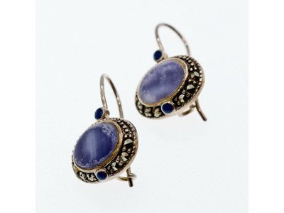 Vintage 925 Sterling Silver Agate & Marcasites Earrings