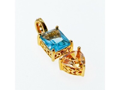 925 Sterling Silver Gold Plated Topaz, Heliodor & CZ Pendant
