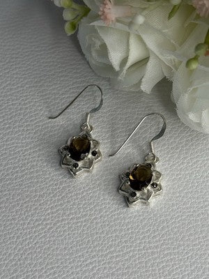 925 Sterling Silver Hessonite & Marcasite Earrings Length 1.10 Inch