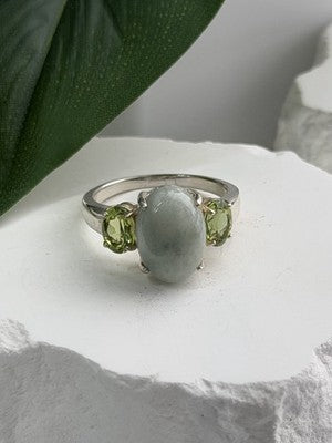 Joy 925 Sterling Silver Jade & Peridot Ring Size 10