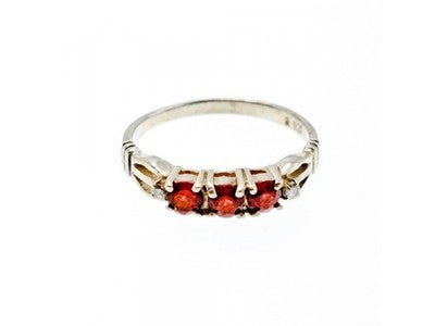 925 Sterling Silver Spessartine & CZ Ring Size 8
