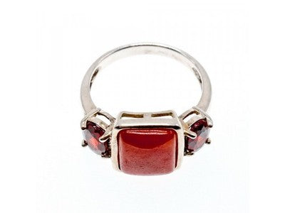 925 Sterling Silver Agate & Garnet Ring Size 9.5