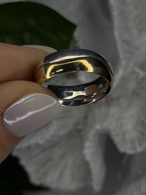 925 Sterling Silver & Yellow Gold Plated Ring Size 7