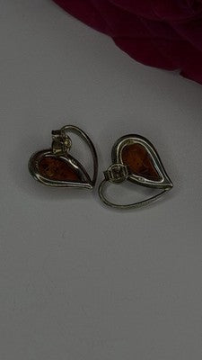 Heart 925 Sterling Silver Amber Earrings