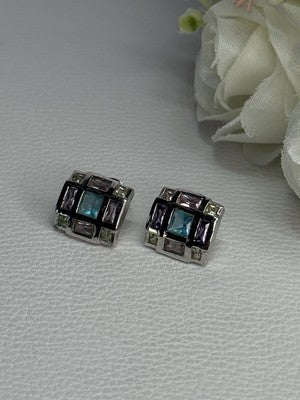 925 Sterling Silver Multicolor Spinel Earrings Length 0.46 Inch