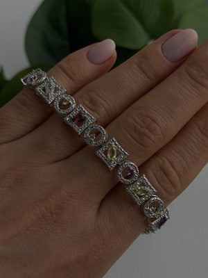 925 Sterling Silver Garnet Topaz Amethyst Peridot Citrine Bracelet 7.5