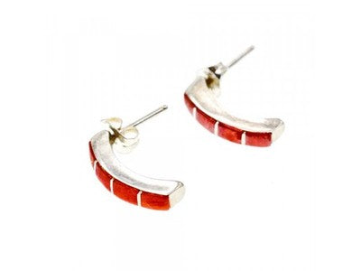 925 Sterling Silver Red Mother Of Pearl Stud Earrings