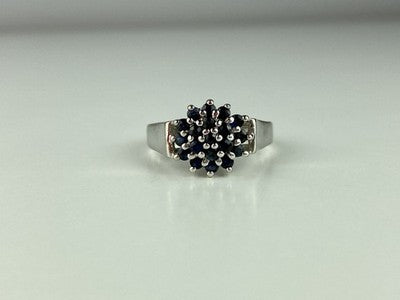 925 Sterling Silver Sapphires "Flower" Ring Size 8