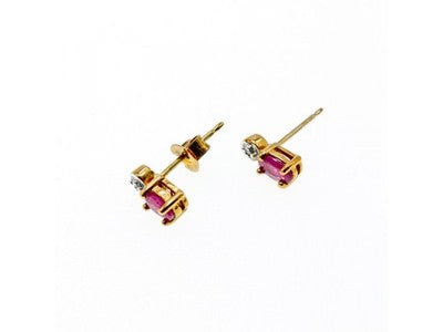 925 Sterling Silver Gold Plated Pink Topaz & Diamond Stud Earrings
