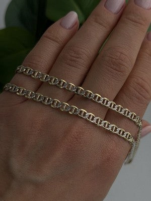 14K Yellow Gold & 925 Sterling Silver Italy Chain Necklace Length 20 in