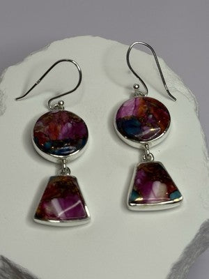 925 Sterling Silver Pink Oyster Turquoise Earrings Length 2 Inch