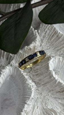 14K Yellow Gold Sapphire 0.33 CTW & Diamond 0.02 CTW Band Ring Size 6
