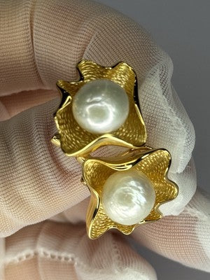 925 STERLING SILVER GOLD PLATED PEARL EARRINGS LENGTH 0.9 INCH