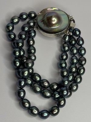 925 Sterling Silver Unique Bracelet Freshwater Pearls Lenght 8 Inch