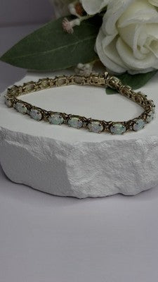 925 Sterling Silver Gold Plated Shiny Opal Bracelet Size 7