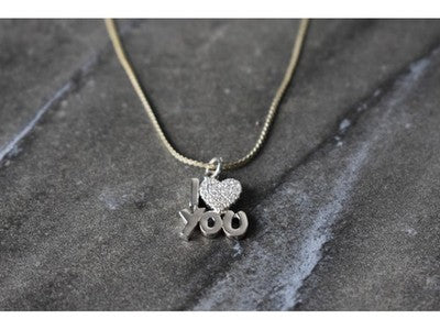 925 Sterling Silver CZ "I Love You" ?Hain With Pendant Italy