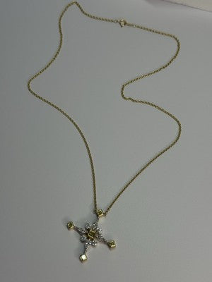 18K 750 YELLOW GOLD YELLOW & WHITE DIAMONDS 6.26 CT CROSSNECKLACE LENGTH 18 INCH