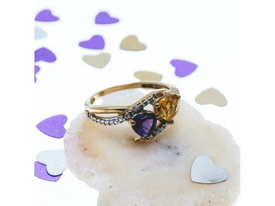 10K Yellow / White Gold Amethyst & Heliodor Ring Size 5.5