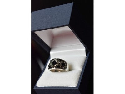 925 Sterling Silver Black Nephrite & Marcasites Ring Size 8