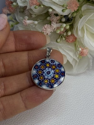 Amv Italian Venice Murano Millefiori 925 Sterling Silver Pendant