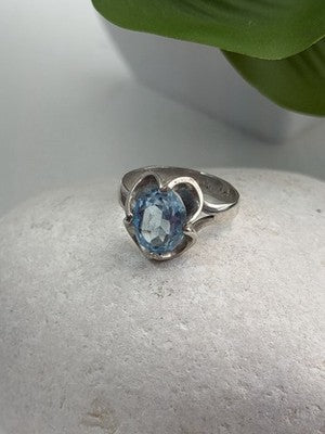 925 Sterling Silver Blue Topaz Ring Size 7.5