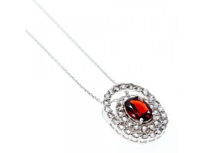 925 Sterling Silver Garnet & Goshenite Chain With Pendant