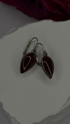 Vintage 925 Sterling Silver Carnelian Teardrop Dangle Earrings