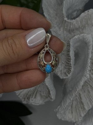 925 Sterling Silver Yellow and Rose Gold Plated Leaf Turquoise Pendant
