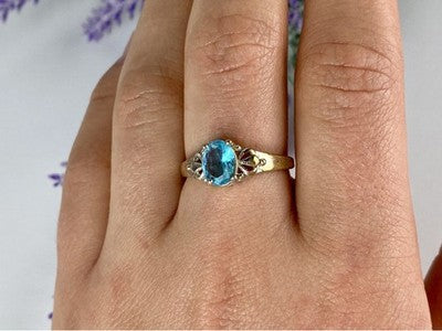 925 Sterling Silver Blue Topaz Ring Size 10