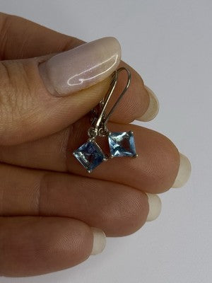 Shiny 925 Sterling Silver Topaz Earrings Length 1 Inch